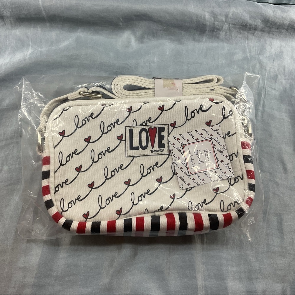Brighton White and Black Crossbody Bag with Script Design